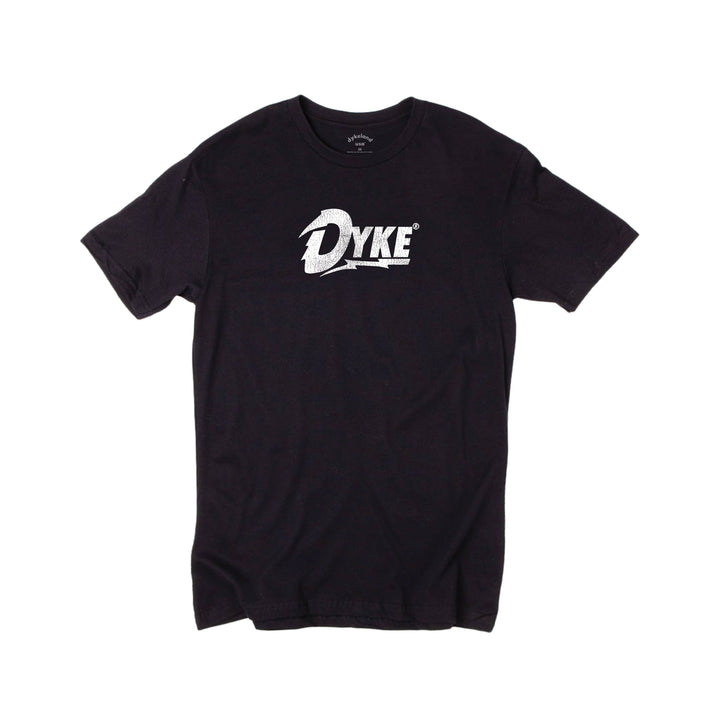 Black tee shirt, reads "Dyke"