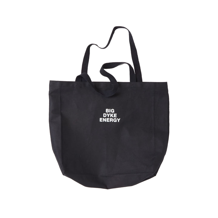 Black canvas tote reads "Big Dyke Energy"\